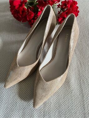 KOKO + Palenki Women's Franky Pointed Toe Gold Twinkle Leather Pumps Size 7.5